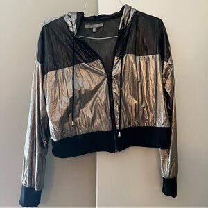 Sweet Rain Metallic Silver and Black Bomber Jacket